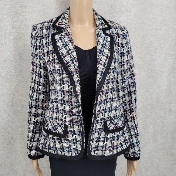 Giancarlo Ferrari Women's Tweed Blazer - Black White Pastel Pink Purple Blue - Picture 4 of 12